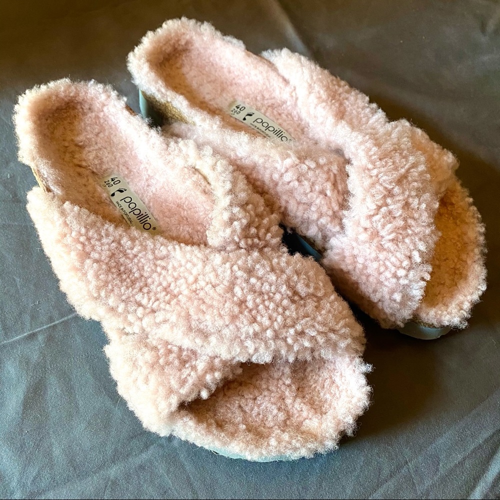Birkenstock Papillio Pink Daytona Shearling Platform Sandals 40